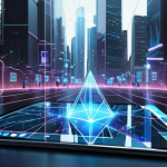 A futuristic cityscape with holographic decentralized identity (DID) icons floating above, connected by glowing lines to individuals confidently managing their digital profiles on transparent tablets. Focus on a sense of empowerment and security. Concept art.